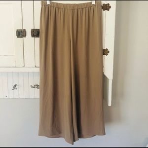 Eileen Fisher Taupe Silk Wide Leg Ankle Pants